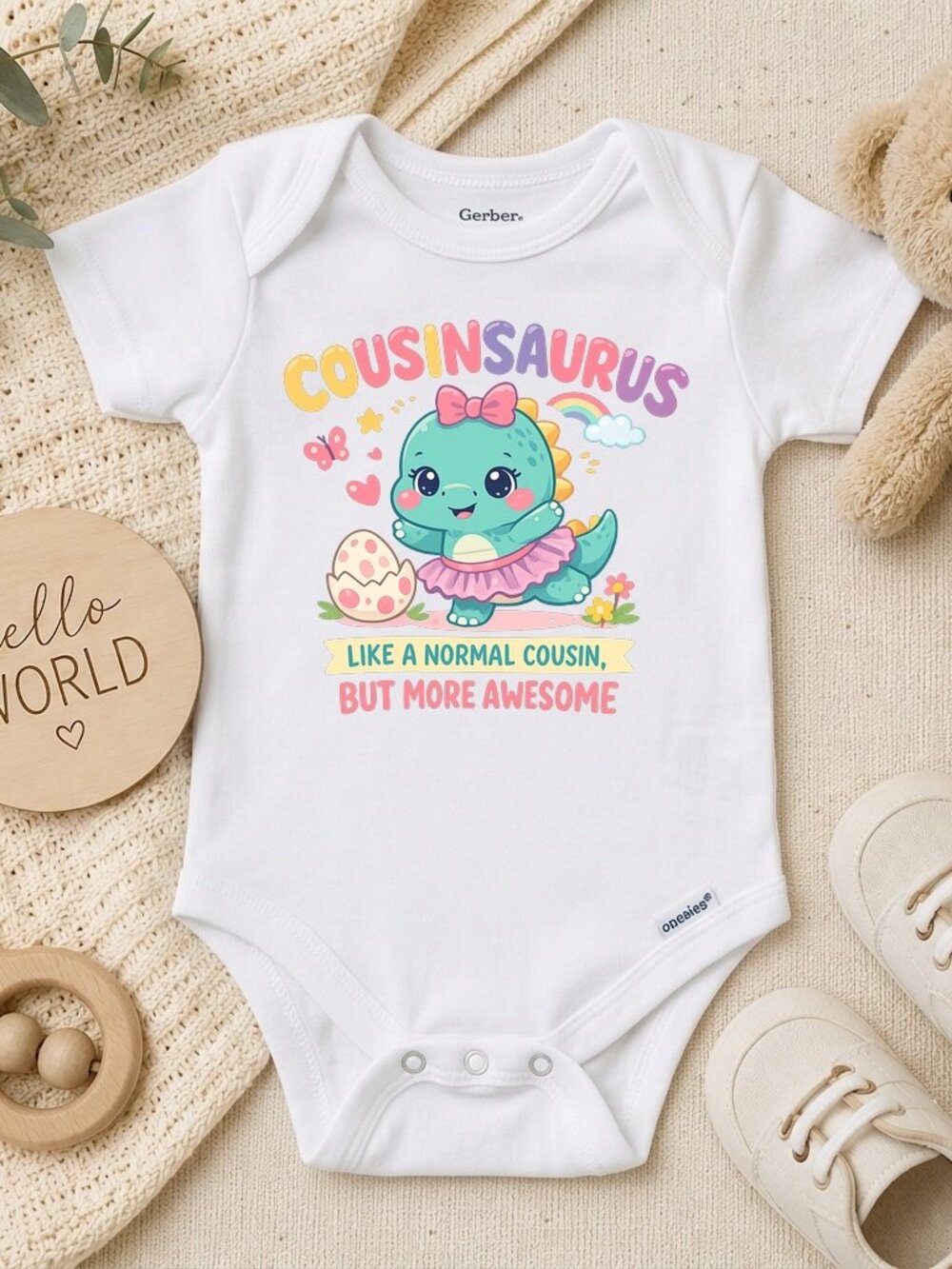 Dinosaur Cousinasaurus Funny Girls Gift Natural ONESIE®